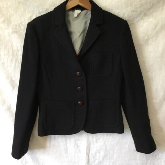 J. Crew Black with Brown Button Wool Blazer - Picture 2 of 15